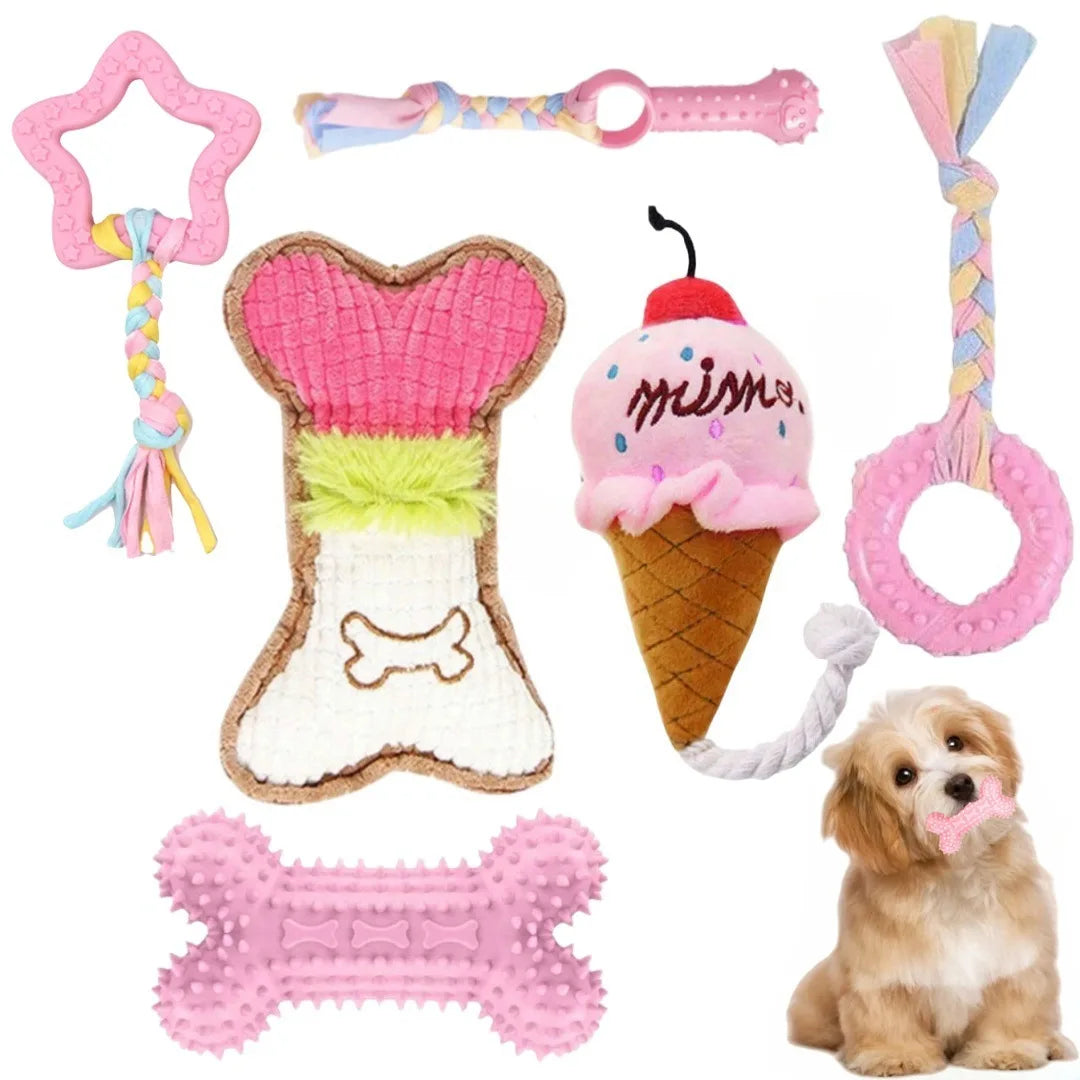 Pack of 6 Puppy Teething Toys Small Dog Chew Toys with Rope Cute Soft Rubber Puppy Toy Set