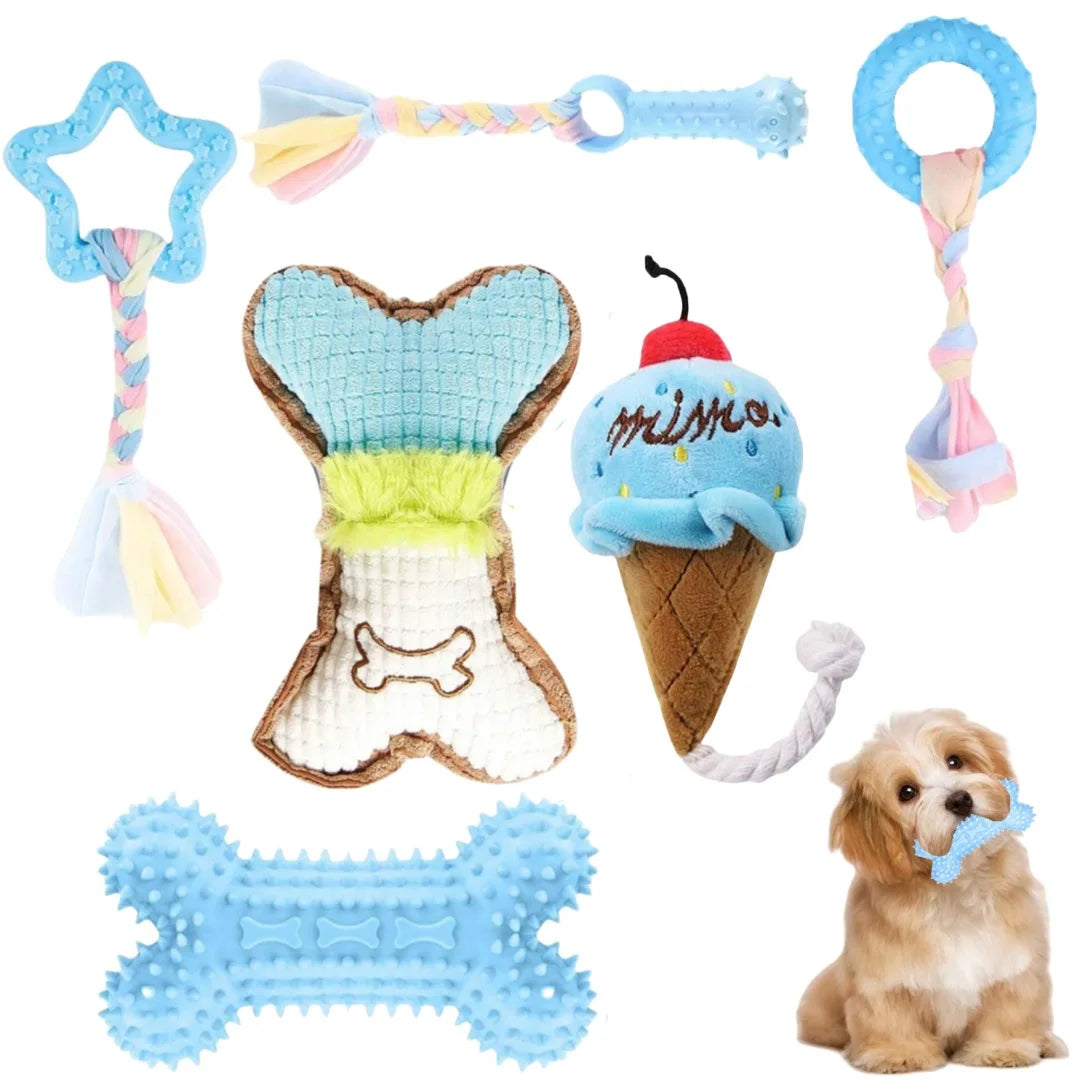 Pack of 6 Puppy Teething Toys Small Dog Chew Toys with Rope Cute Soft Rubber Puppy Toy Set