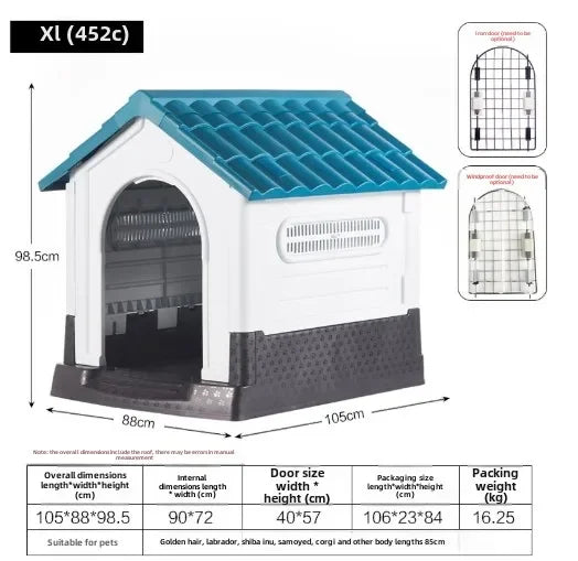 Plastic Kennel Four-season Universal Sunscreen Dog Shed Large, Medium and Small Dogs Outdoor Rainproof Pet Nest with Toilet Dog