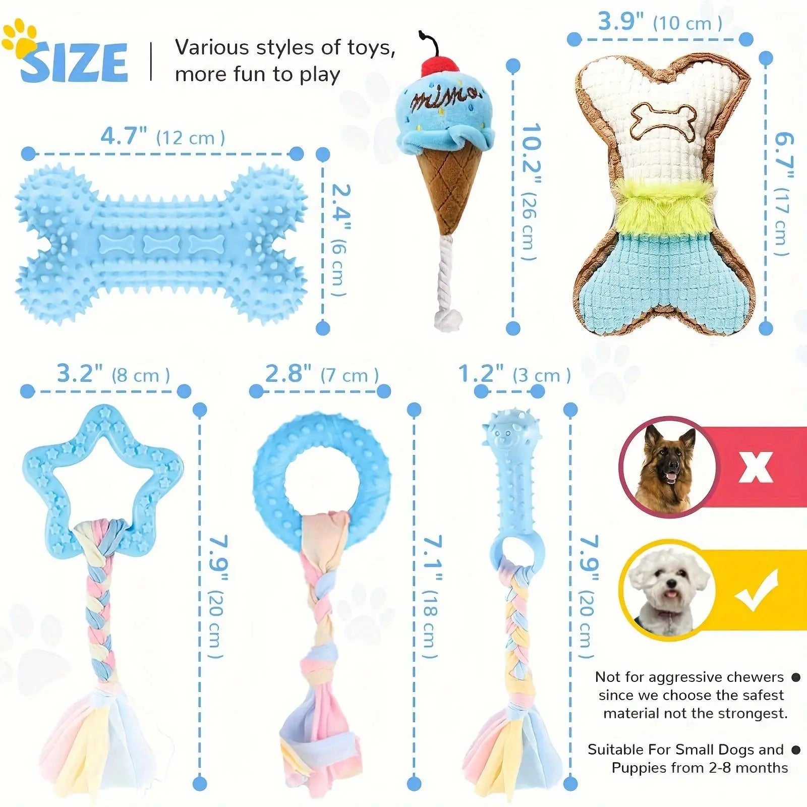 Pack of 6 Puppy Teething Toys Small Dog Chew Toys with Rope Cute Soft Rubber Puppy Toy Set